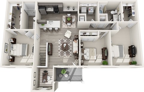 Floor plan for 3 beds, 2 baths, 1352 sqft